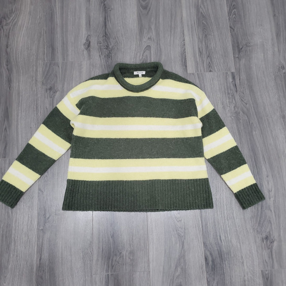 Madewell Sweater Coziest Yarn Large Yellow Stripe Crew Neck Fulton Wool Alpaca - Picture 1 of 9